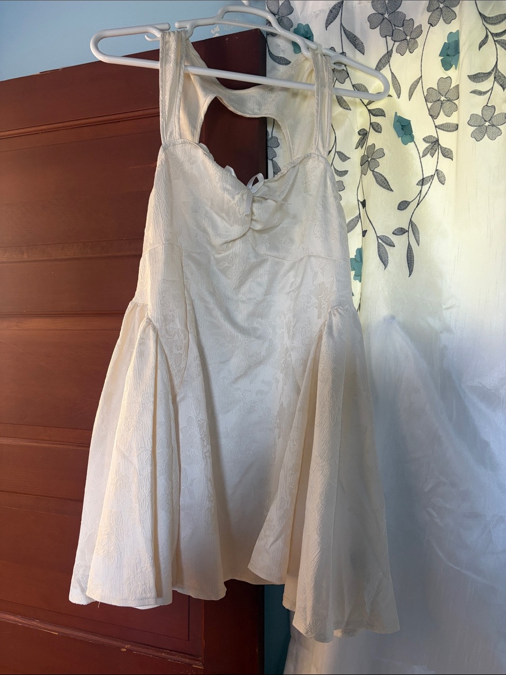 NWOT SHEIN Ivory Textured Mini Dress with Bow Detail